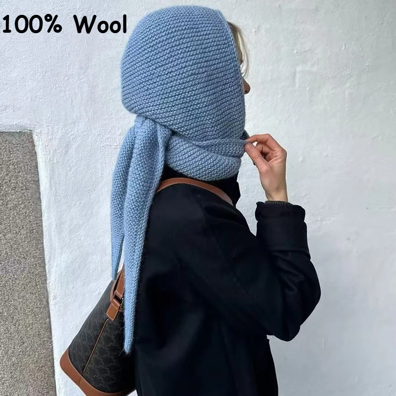 Knit Beanie Hat Warm - Sciarpa Big Sophie 100% Lana, Cappuccio